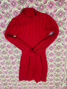 Red Cable Knit Sweater Dress