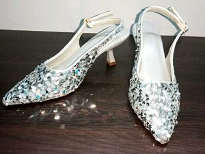 Sparkling Silver Sequin Heels