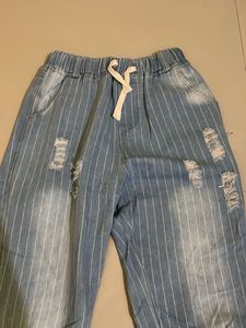 Distressed Striped Denim Pants