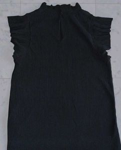 Zara Black Pleated Mock Neck Top