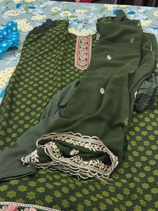 Green Printed Kurta Suit