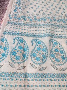 White Blue Floral Print Cotton Saaree🤍💙