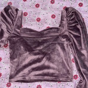 Neck Velvet Blouson Crop Top