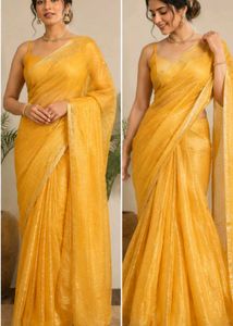 😱 only aaj ka offer 🔥party wear 💞Yellow  Saree�