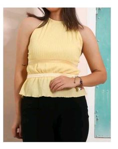 Yellow Halter Neck Peplum Top