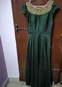 Elegant Green Ethnic Gown with golden work ✨