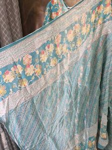 Sea Green Floral Tiered Cotton Kurta