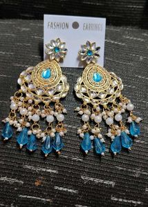 Stunning Blue Stone &amp; Pearl Drop Earrings
