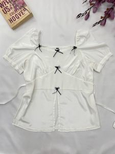 Chic White Puff Sleeve Blouse with Bows