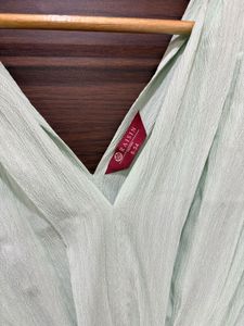 Light Green V-Neck Smocked Waist Dress