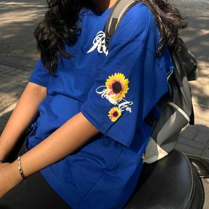 Blue Graphic Print Oversized Tee