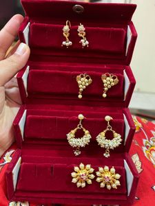 Vintage Pearl & Gold Earring Set of 4