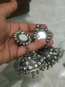 Bohemian Oxidized Silver Jhumka Earrings