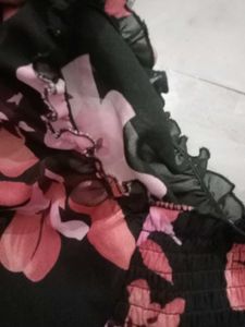 HARPA Black Floral Smocked Fitted Crop Top