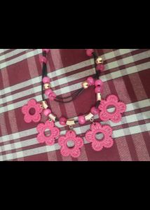 Pink Flower Necklace &amp; Earring Set
