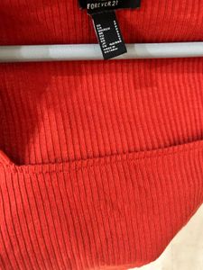Forever 21 Rust Red Ribbed Square Neck Top