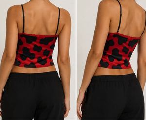 Red Cow Print Lace Trim Cami Top