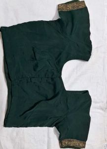 Elegant Dark Green Blouse with Embroidered Sleeves