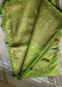 Beautiful Green Silk Saree with Tassels