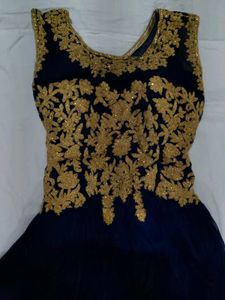 Elegant Embroidered and stone work Navy Blue Gown