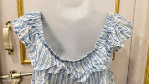 Blue Striped Off-Shoulder Top
