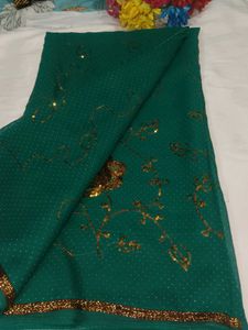 Embroidered Teal Green Saree