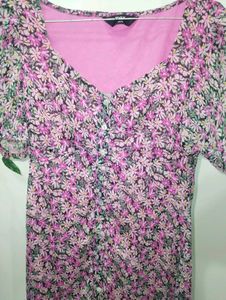 Pink Floral Puff Sleeve Mini Dress