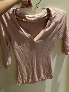 Peach V-Neck Knit Top