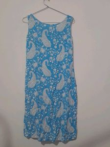 Blue Printed Sleeveless kurta set with dupatta