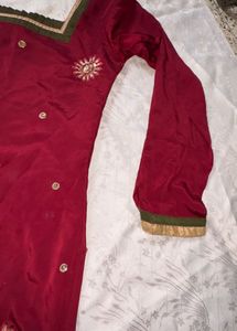 Maroon Embroidered Kurta
