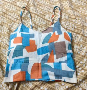 Abstract Print Spaghetti Strap Crop Top