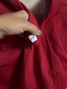 Chic Red Collared Button-Up Top