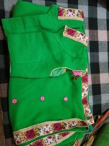 Green Saree with Floral Border