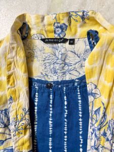 Yellow &amp; Blue Floral Print Kurta Set