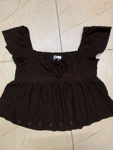 Chic Brown Lace Peplum Top