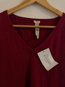 Burgundy V-Neck Long Sleeve Top
