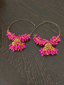 Stunning Pink Jhumka Hoop Earrings