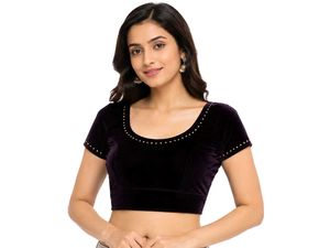 Velvet Crop Top with Embellishments