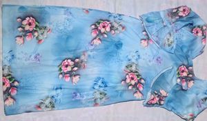 Elegant Sky Blue Floral Georgette Long Gown Set
