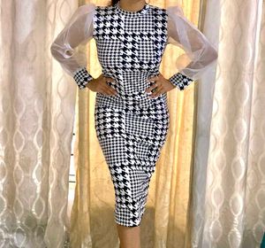 Chic Houndstooth Sheer Sleeve Dress