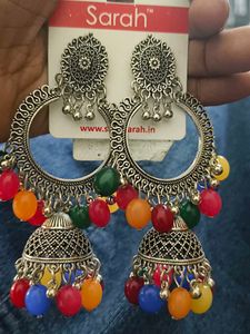 Boho Jhumka Earrings with Colorful Beads