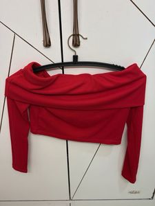 Red Off-Shoulder Crop Top