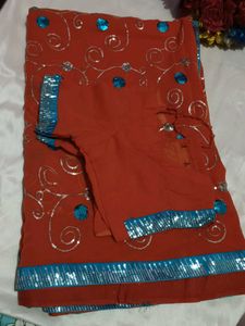Sparkling Orange Saree with Blouse