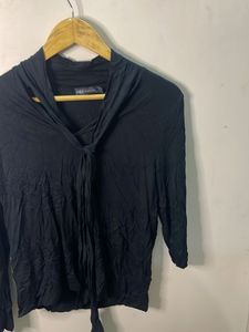Marks &amp; Spencer Black Tie Neck Top