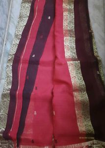 Elegant Gold &amp; Red &amp; Brown Cotton  Benarasi Sari