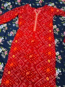 Red Bandhani Print Kurta Set