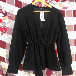 SHEIN Chic Black Peplum Wrap Top