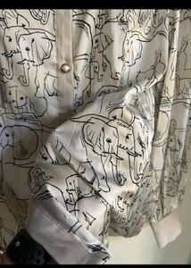 Elephant Print Button-Up Blouse