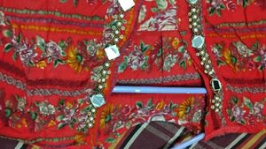 Beautiful Red Floral Kurta with Mirror Work