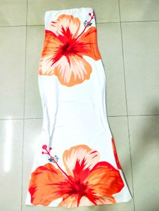 White Floral Strapless Maxi Dress
